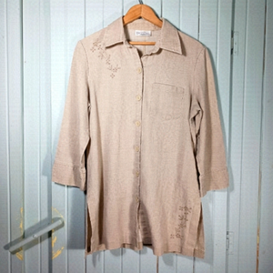 VINTAGE embroidered floral longline linen blend tunic blouse